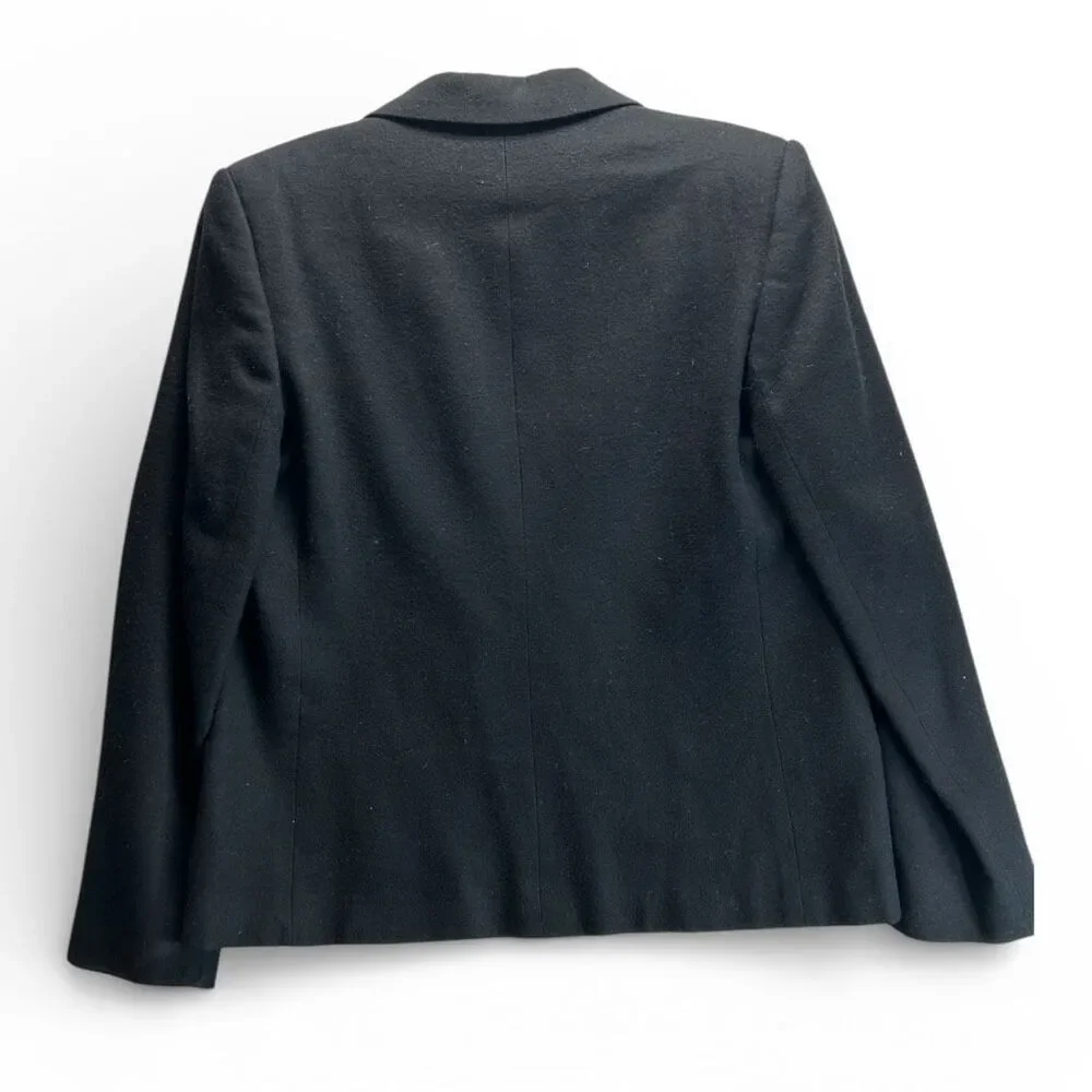 Vintage Black Cropped Wool Blazer Minimal Tailored Preppy Academia Classic 8